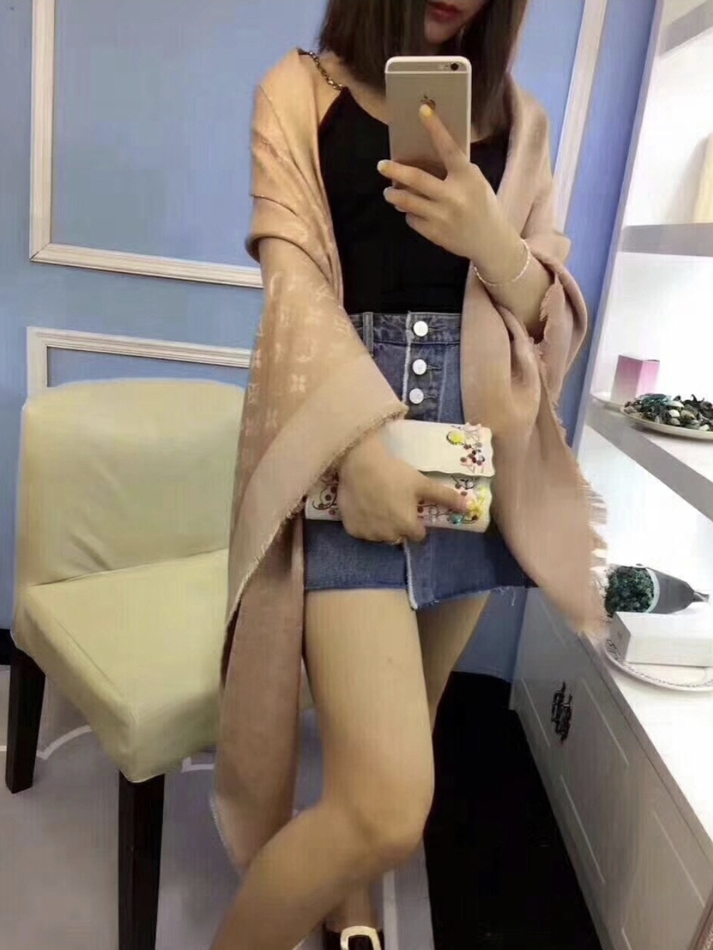 Light Biege Fringe Knit Poncho Wrap - Women's Layering Shrug